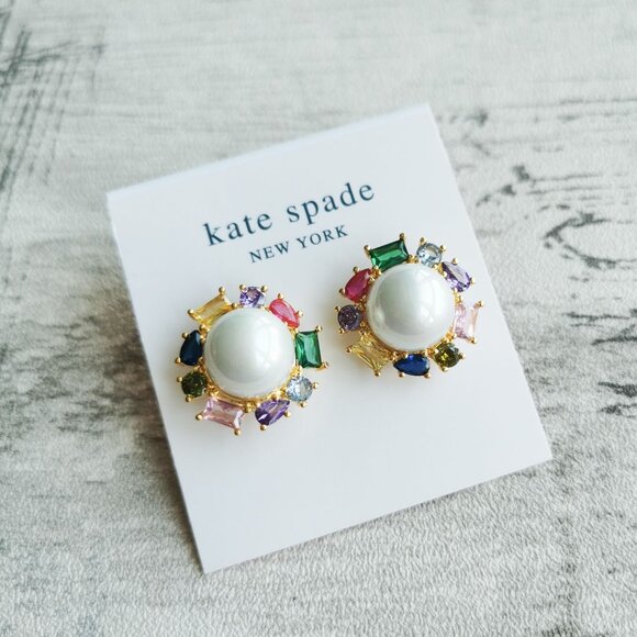 Kate Spade Gold Pearl Multi Crystal Halo Stud Earrings - Candy Shop - Picture 2 of 3
